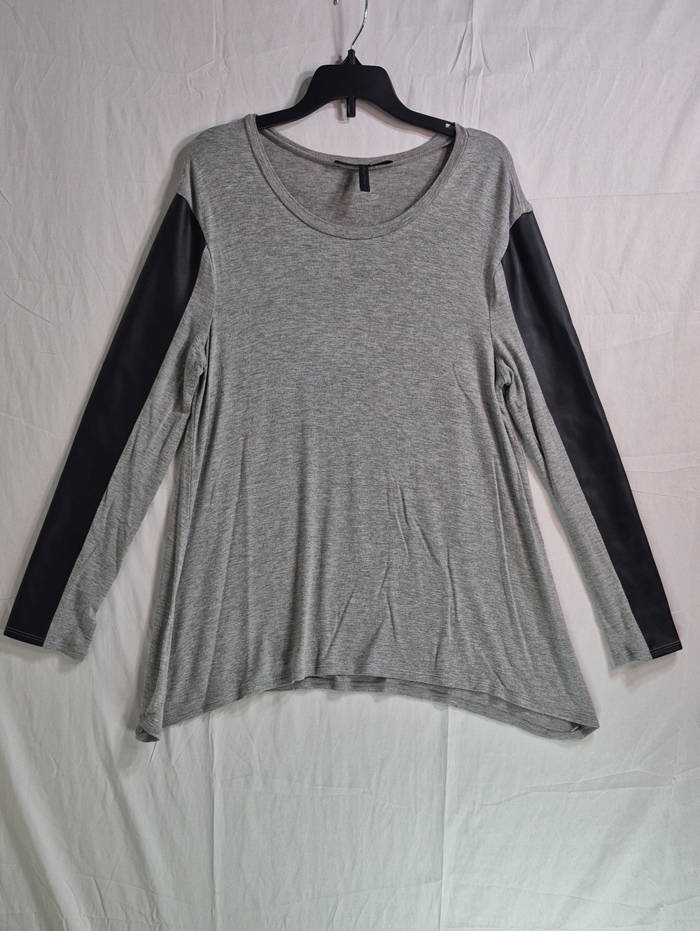 BCBG Women’s Grey Long-Sleeve Top with Black Sleeve Panels